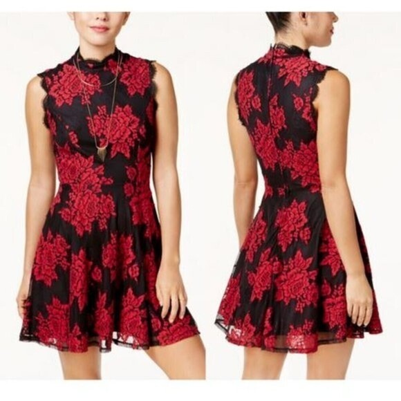 CITY STUDIO | Valentines Red Floral Sleeveless Short Fit & Flare Dress - Picture 1 of 13